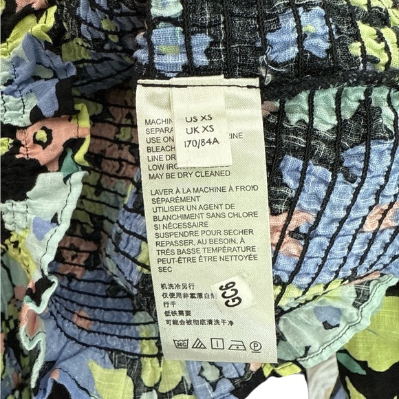 Free People Smocked Floral Puff Sleeve Top XS – Square Neck Black Multicolor - Picture 13 of 13